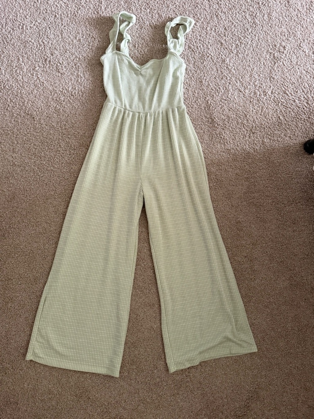 Caution To The Wind Light Sage Wide-Leg Jumpsuit with Ruffle Straps